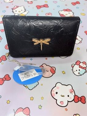 NWT Black Embossed Floral Dragonfly Wallet